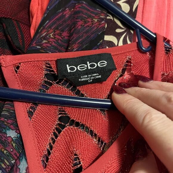 2/$15 Bebe Orange Red dress shirt - Picture 2 of 3